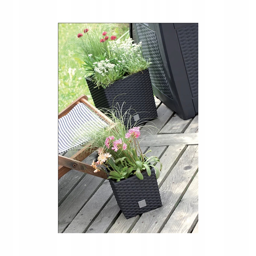 DUŻA DONICZKA DONICA ZEWNĘTRZNA RATTANOWA antracyt Z WKŁADEM OSŁONKA TARAS Szerokość produktu 17 cm