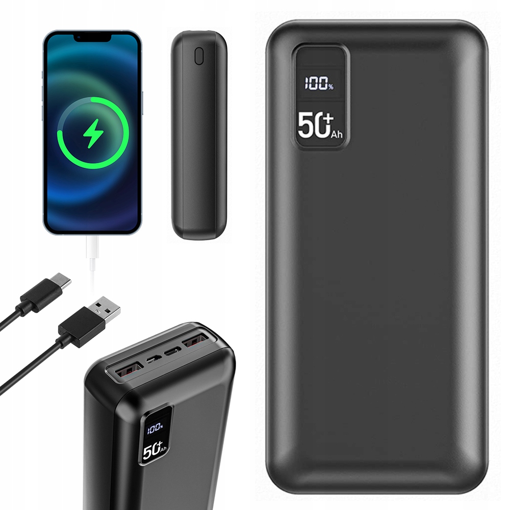 Přenosná Powerbanka 50000MAH 22.5W Rychlé Nabíjení Led Displej 3 Porty