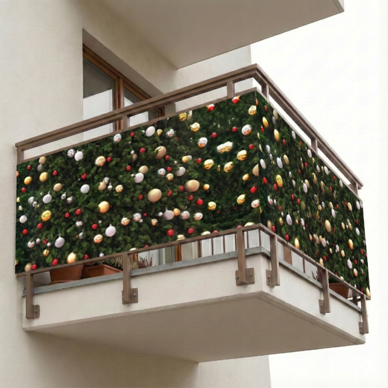 Vánoční dekorace na balkon Ochranná zástěna s girlandou, 100x250 cm