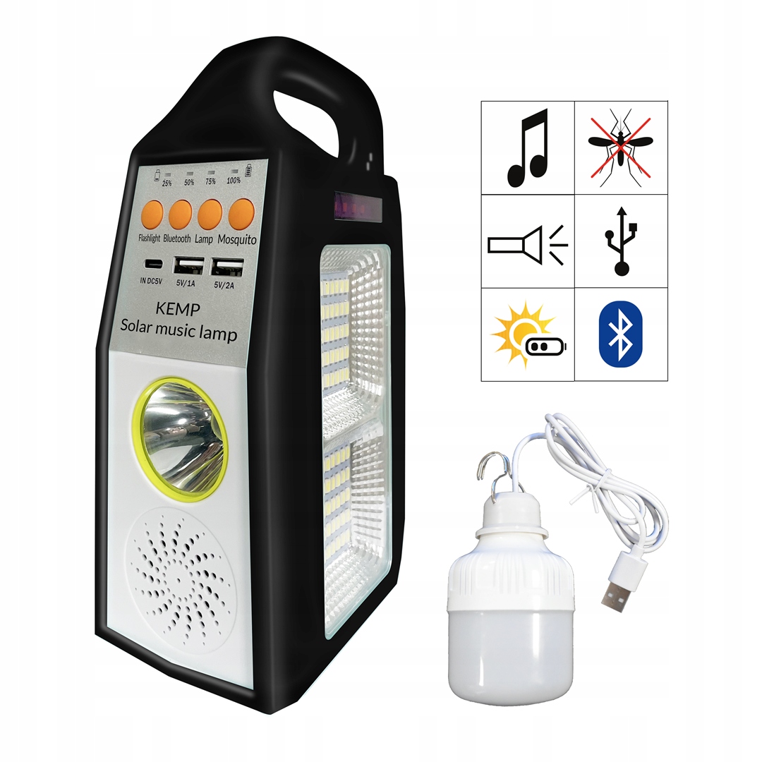 Lampa Solarna LED Kempingowa 5W Głośnik BLUETOOTH USB POWERBANK Latarka