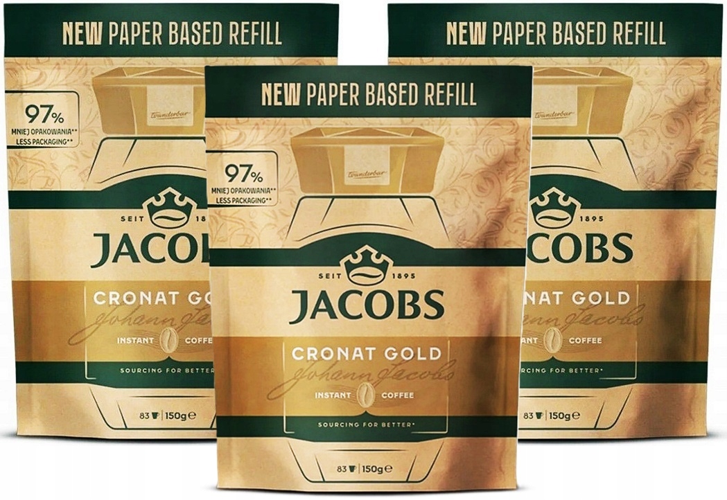 Levně Jacobs Cronat Gold káva káva, Instantní sáček, Dosypka 3x150 g