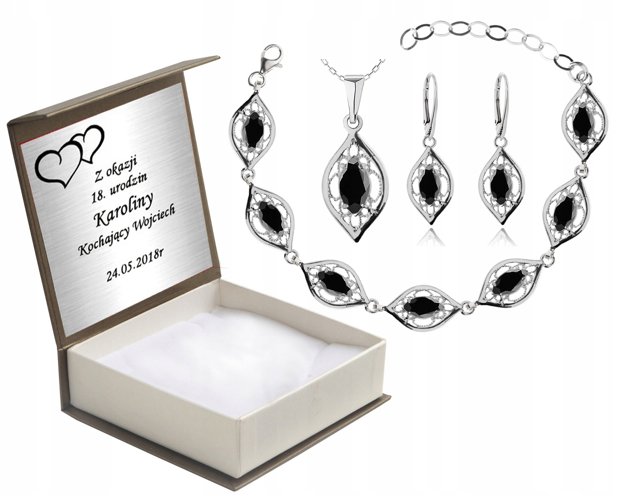 

Komplet Biżuterii Z Czarnymi Cyrkoniami +grawer