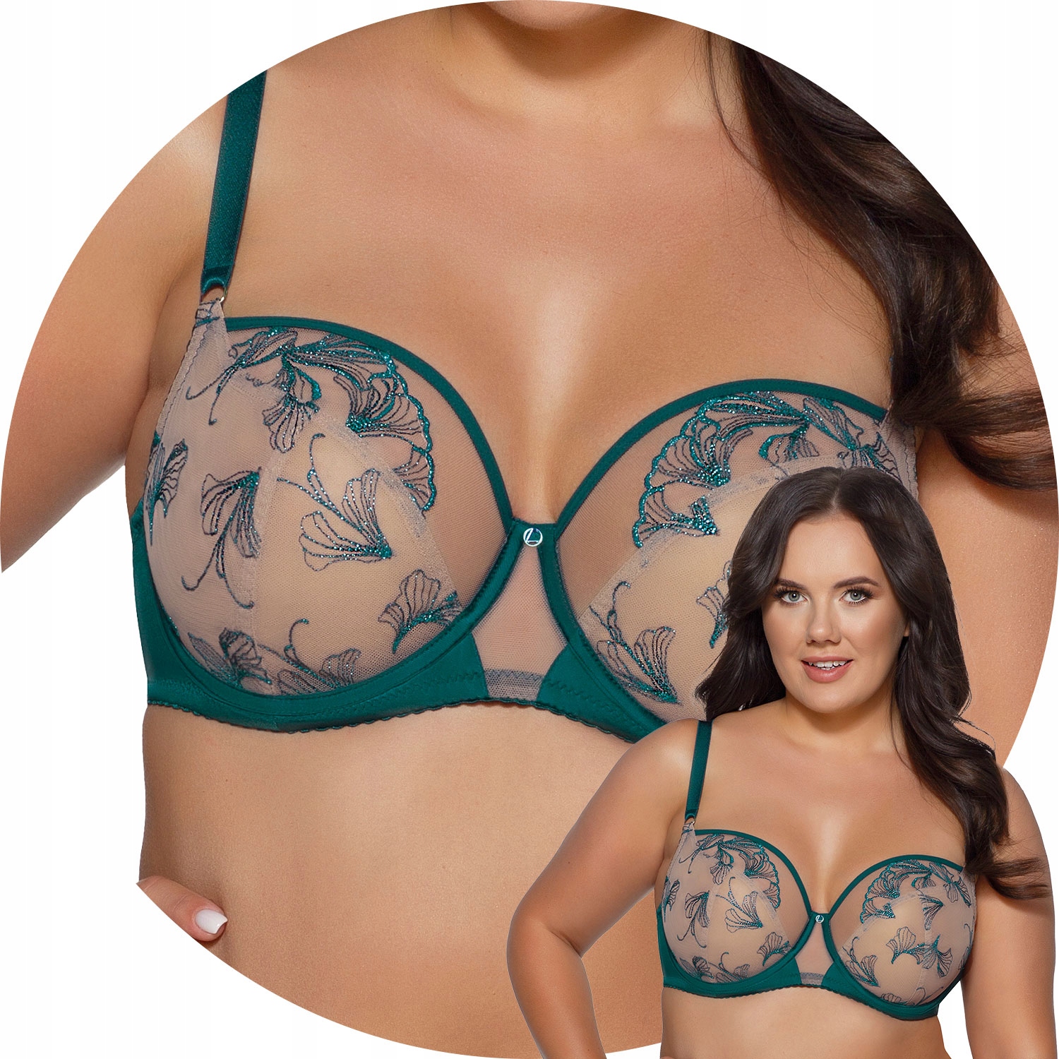 Ava 2088 Rafia emerald zelená 85B Podprsenka s měkkou výšivkou tyl Soft