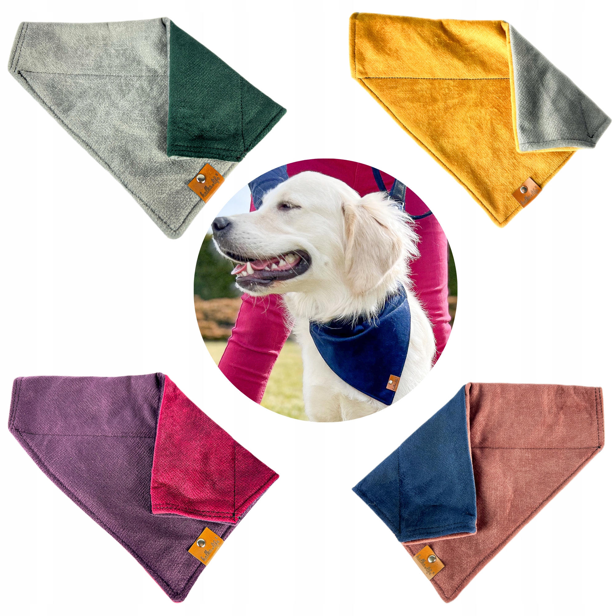 Levně Nákrčník Pro Psa, Sada 4 Bandanů Pro Psa Na Obojek, 7 Oboustranných Barev, L