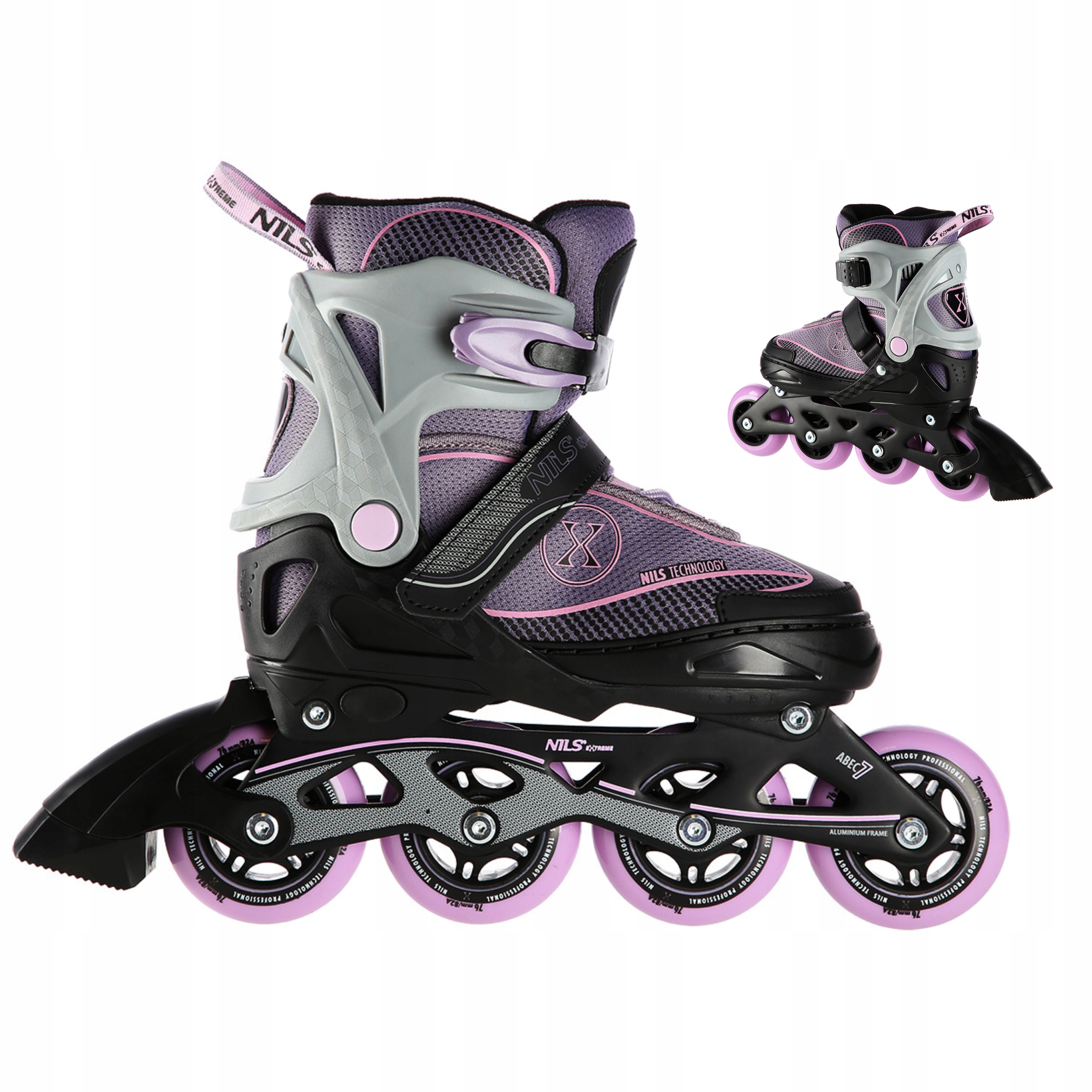 Brusle 2v1 Fitness Nastavitelné Kolečkové Brusle Šedo-fialové 35-38 Nils Extreme