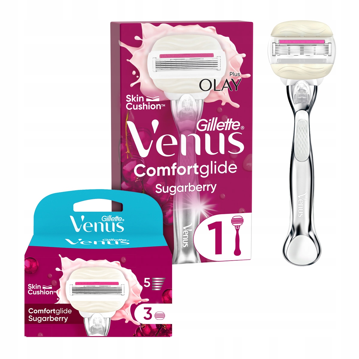 Gillette Venus Comfortglide Sugarberry plus Olay maszynka 3x wkłady