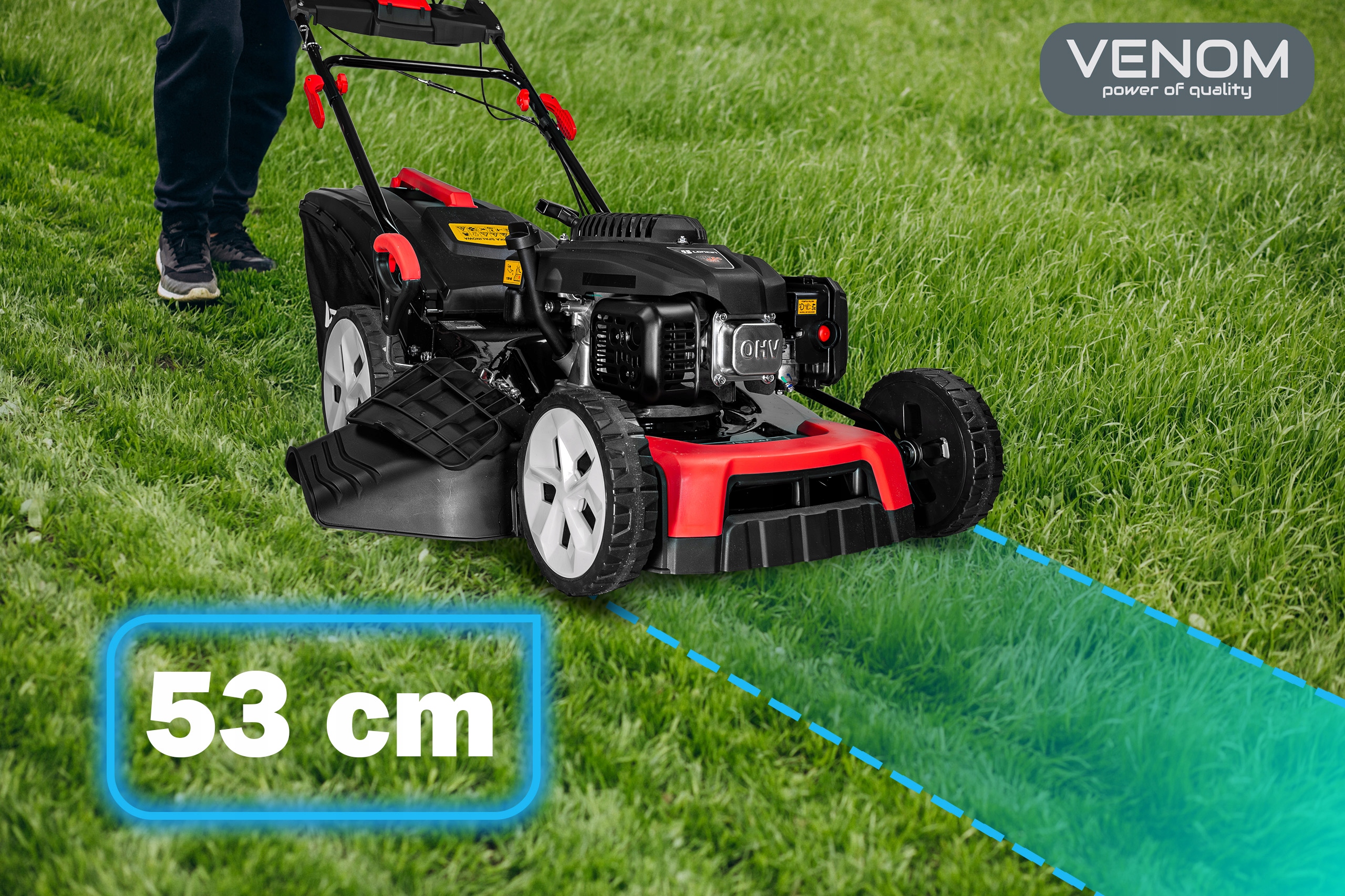 MOCNA KOSIARKA SPALINOWA Z NAPĘDEM 53CM SILNIK LONCIN 196CC NOWY MODEL 9W1 Szerokość koszenia 53 cm