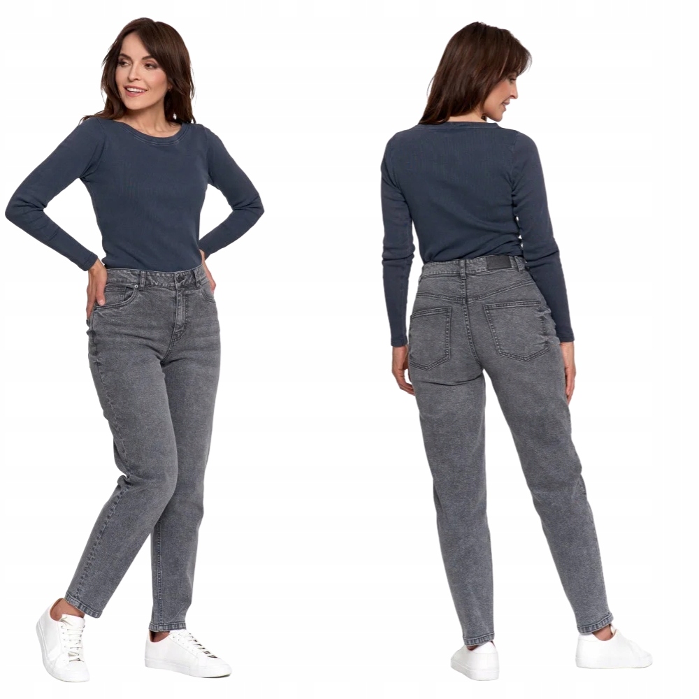 Spodnie Mom Fit Jeansowe Damskie Wysoki Stan Luźne Modne Jeansy Moraj 42