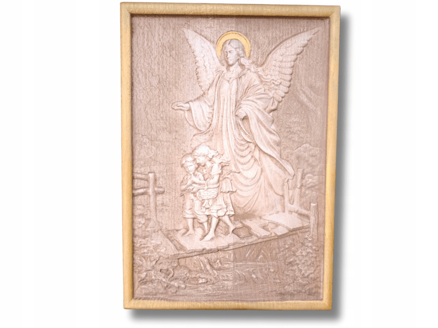 Drevený reliéf anjela s deťmi – jedinečný darček na krst 80