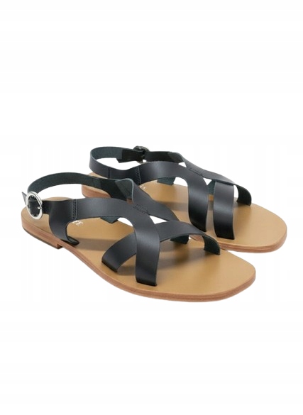 Les Bagatelles Černé Klasické Kožené Sandály S Kolečkem 40 3DA