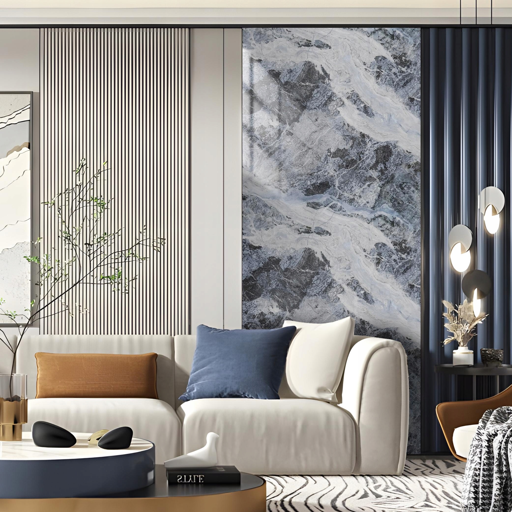 Samolepicí mramorový panel velkoformát – Modrý Ocean Blue 120 × 280 cm