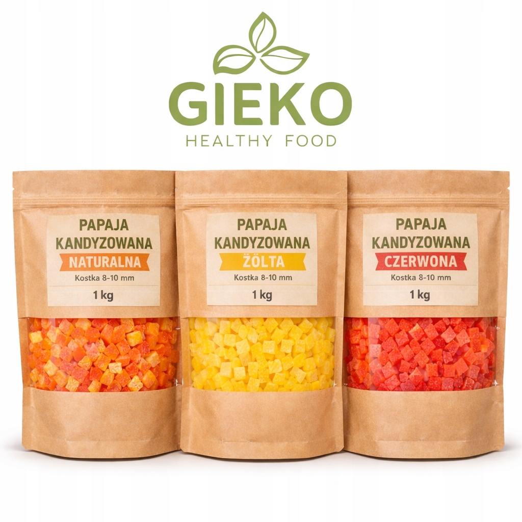 Levně Sada kandovaná papája 3 x 1 kg přírodní, žlutá, červená kostka 810