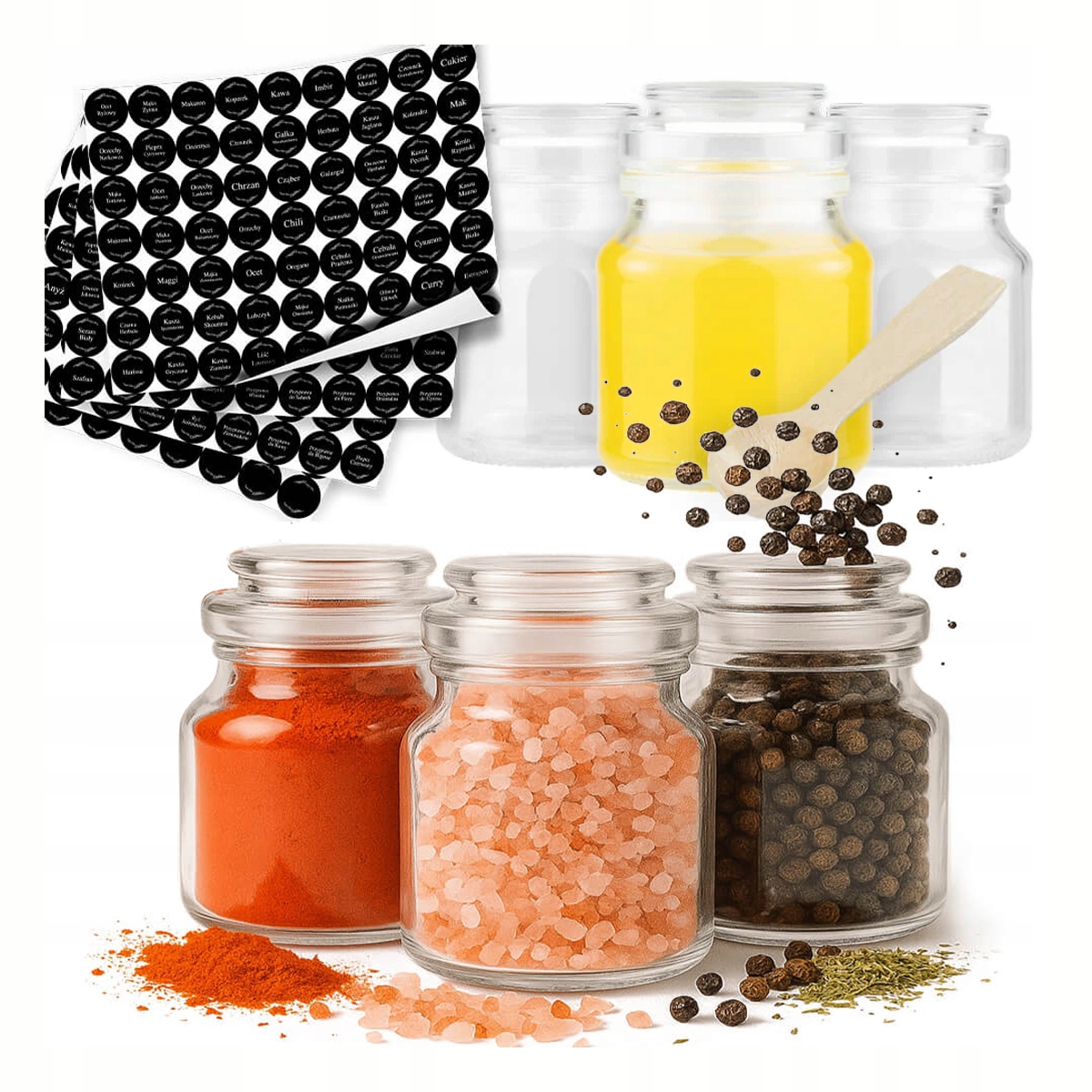 20 x Sklenička na koření bylinky sklenice jako dárek 205 ml 252 samolepky