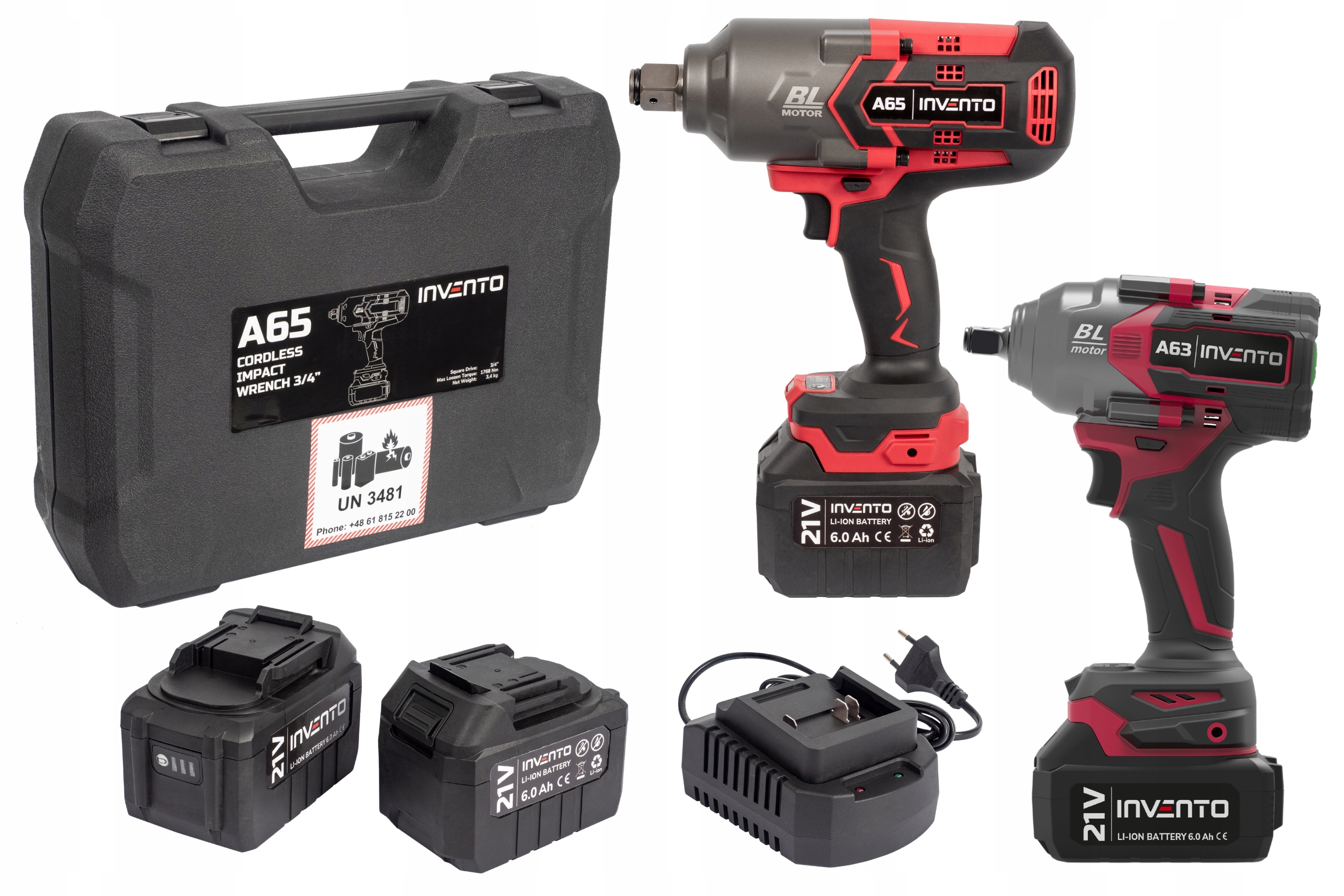 Klucz udarowy ZESTAW INVENTO A63 + A65 + bateria 6Ah (x2) ładowarka walizka