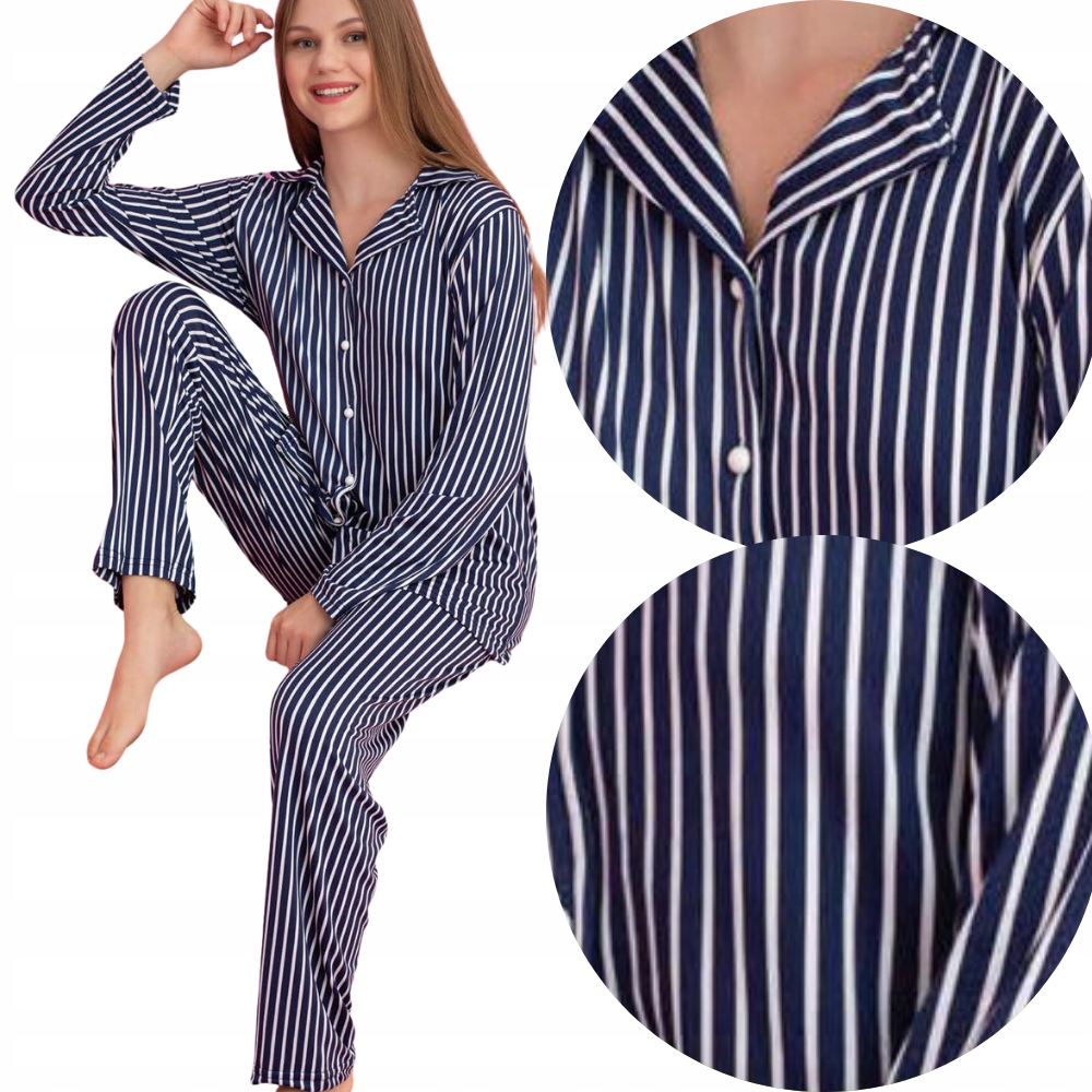 Piżama Damska Dwuczęściowa Bawełniane Ciepłe Rozpinana Długi Rękaw Spodnie