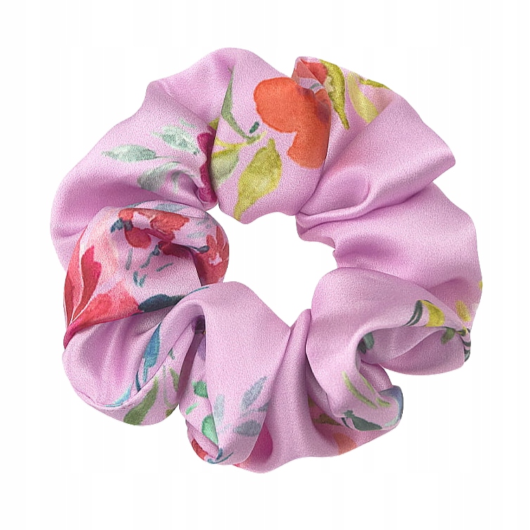 Satynowa scrunchie jedwabna ALMANIA - różowa łąka