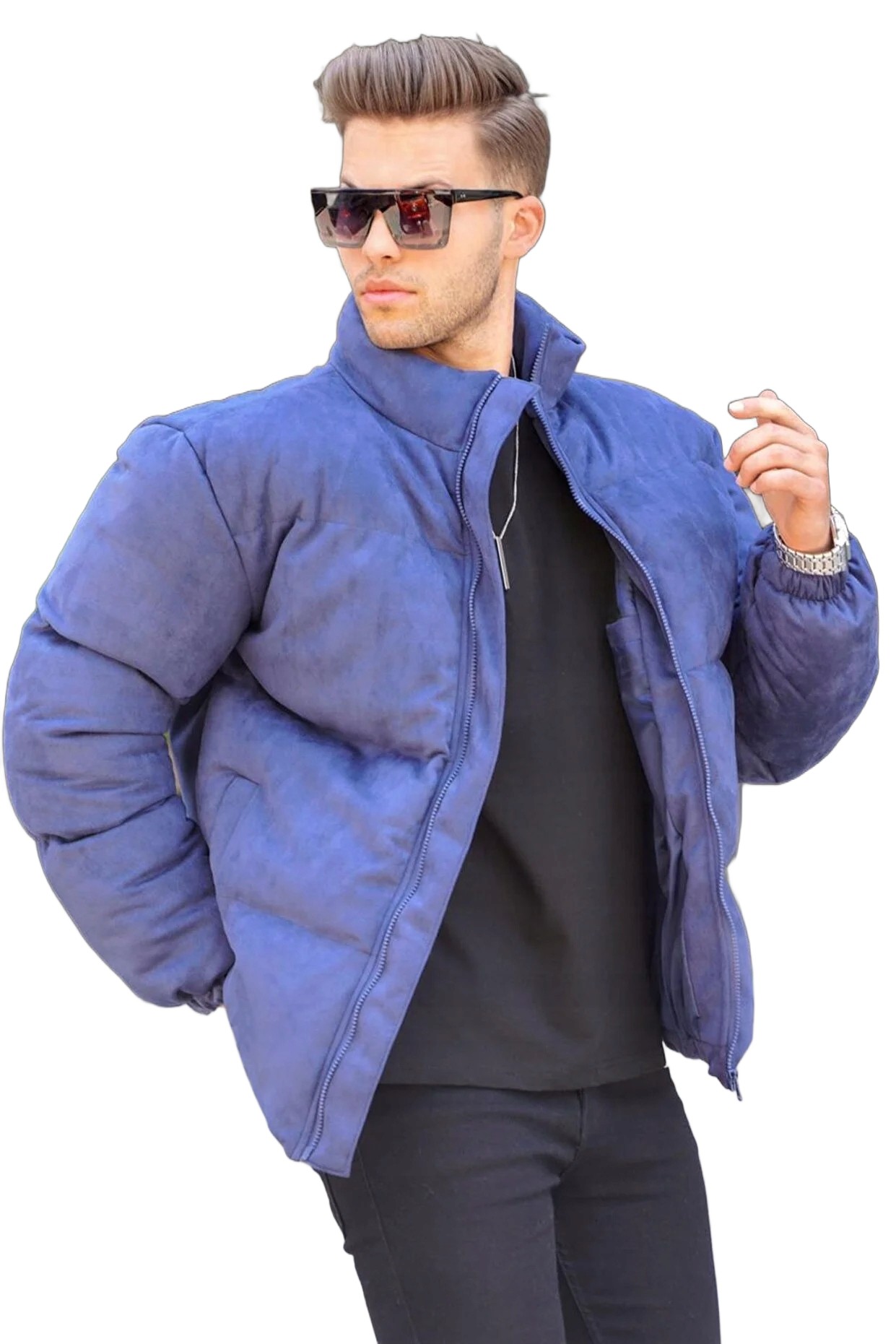 Madmext Pánská Prošívaná Bunda Modrá S Zipem K Bokům XL 5DA