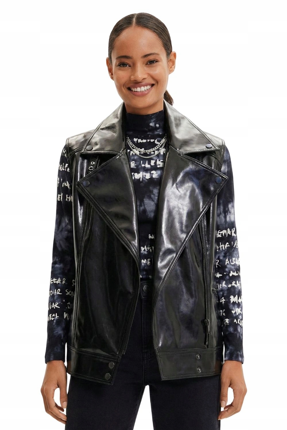 Dámská vesta Desigual černá eko-kůže rockový styl vesta vel. M