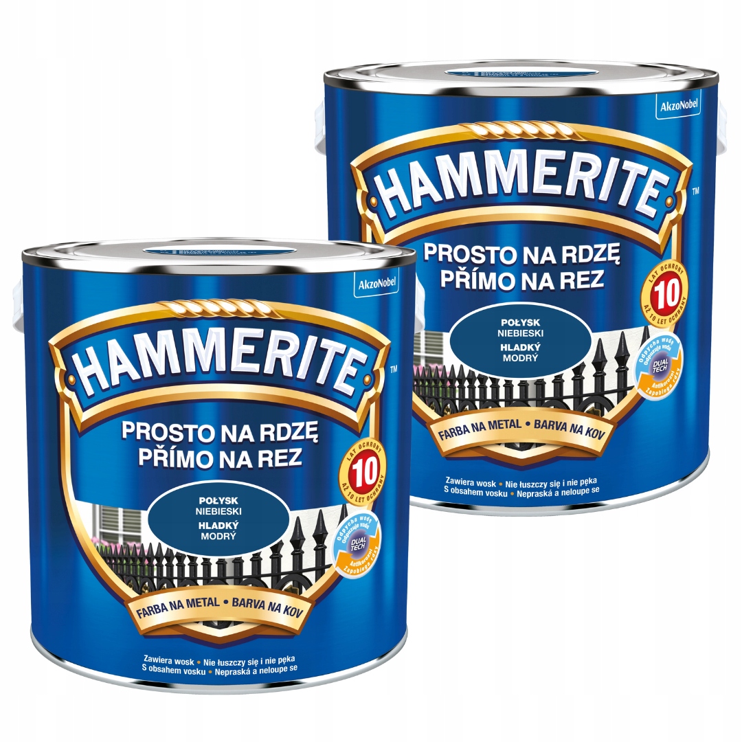 Hammerite Barva Na Kov 5L Přímo Na Rez Modrý Lesk Set 2x2,5L