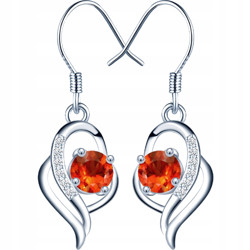 Stříbrné Náušnice 925 s červeným zirkonem, vlnité, elegantní, závěsné