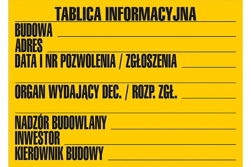 TABLICA INFORMACYJNA BUDOWLANA PCV 50x70cm