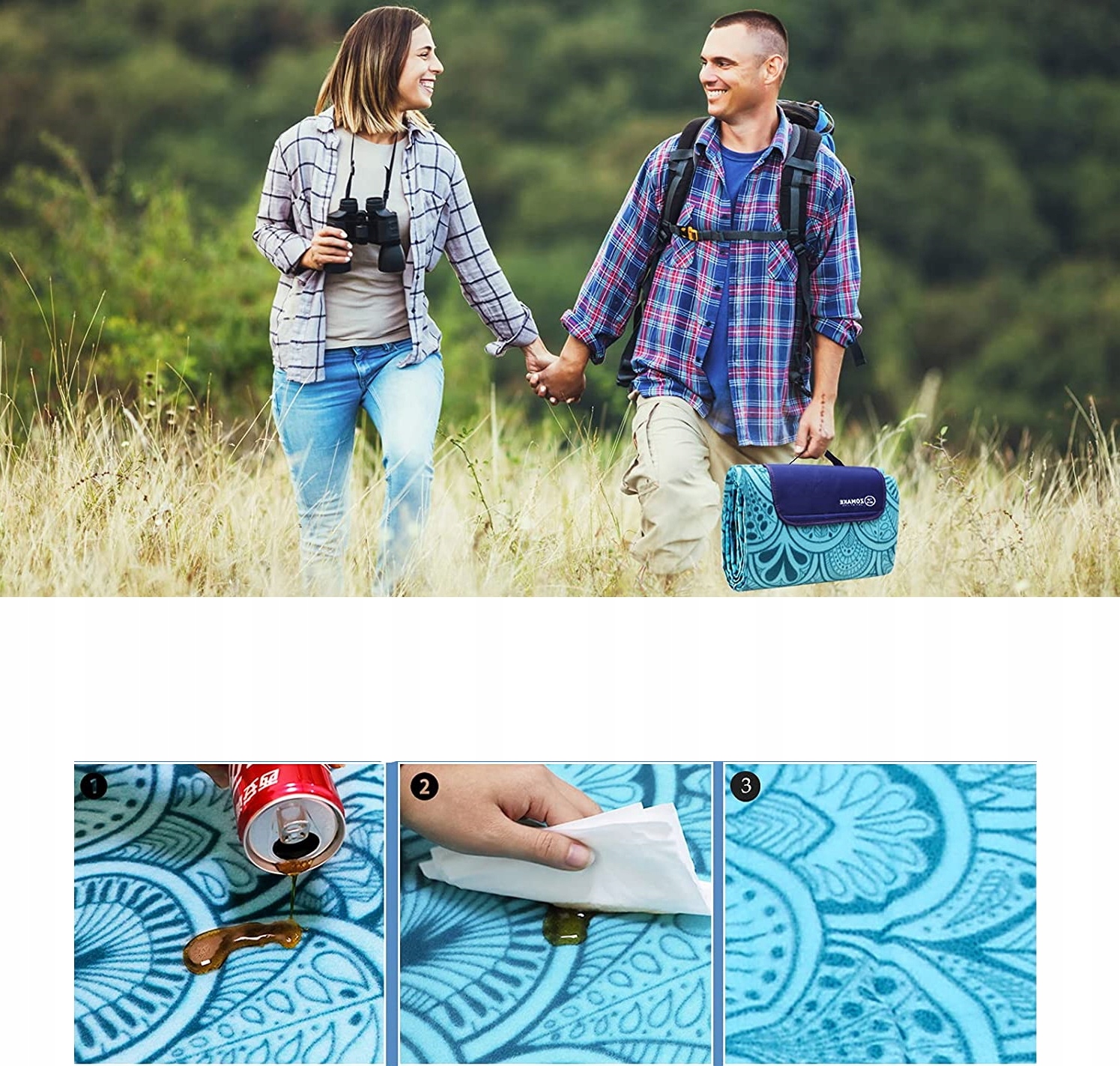 MATA KOC PLAŻOWY PIKNIKOWY IZOLACJA 3warstwy 200cm Kolor dominujący niebieski