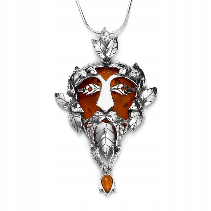 Stříbrný Přívěsek „green Men“ S Jantarem A Stříbrem 925