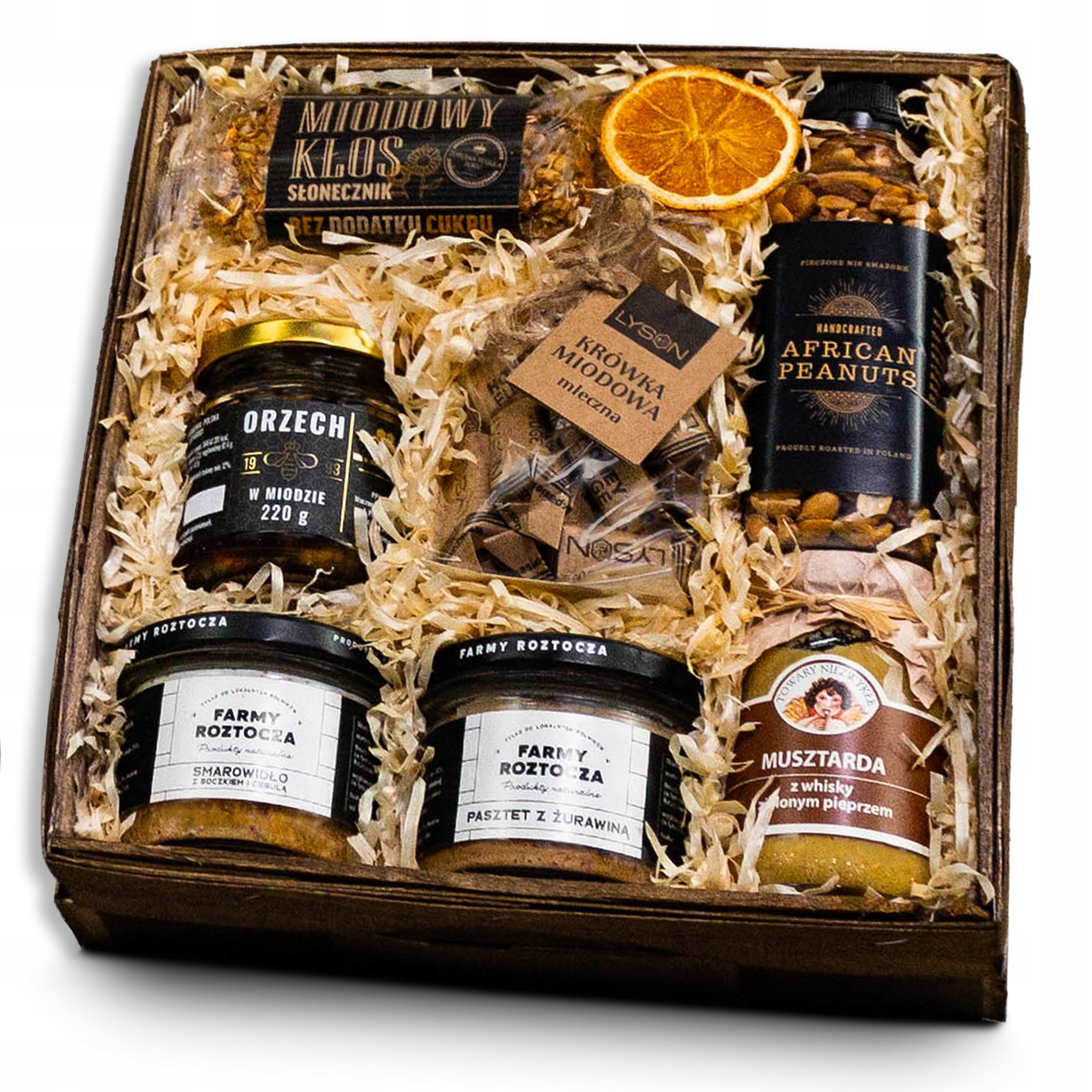 Levně Dárkový Koš pro Něj pánský Dárek arašídová paštika pomazánka bonbóny krówki