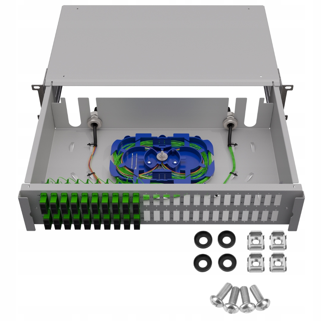 Optický přepínač Šuplík Rack 19" 2U 48xSC Duplex Šedá