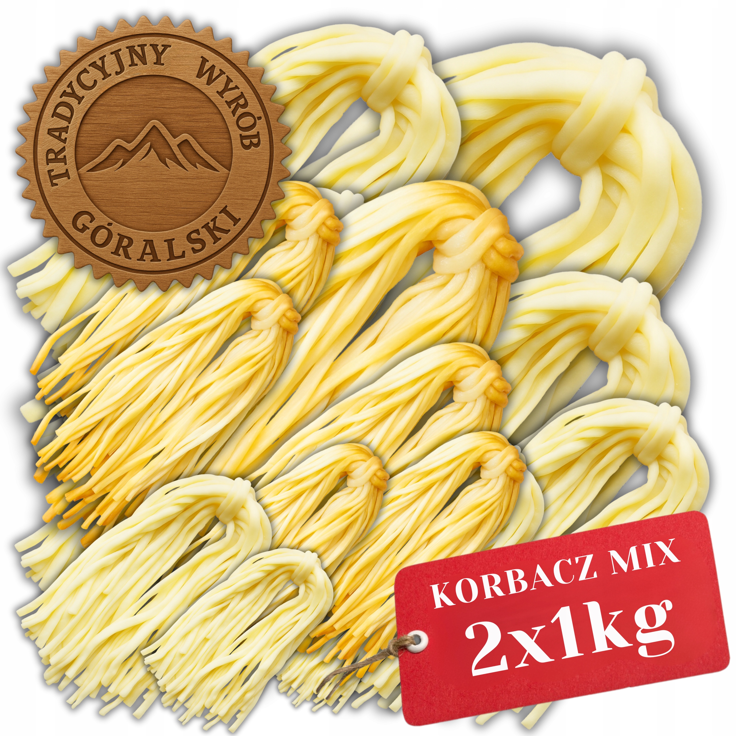 Korbacze Serki Nitki Wędzone I Niewędzone 1KG Makaron Serowy Z Gór 2x1kg