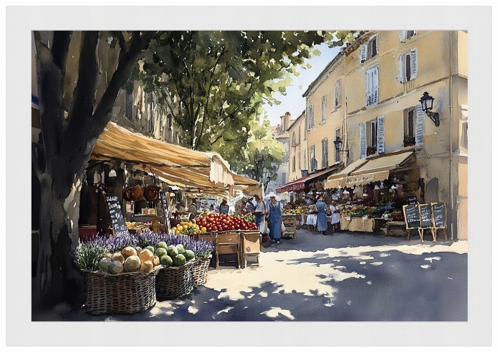 Rámeček Plakát , Dřevěný, Akvarel, Francie, Provence, Tržní Náměstí, 60x40