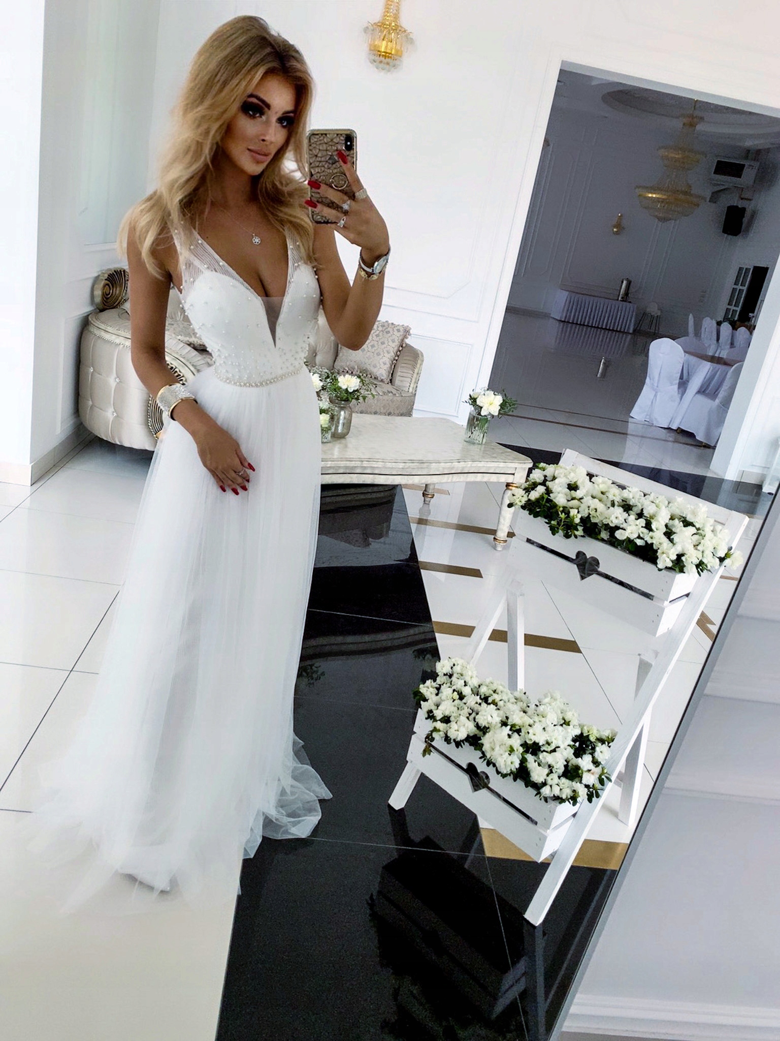 Gold BIAŁA DŁUGA SUKNIA z TIULEM ślubna M Rozmiar 38