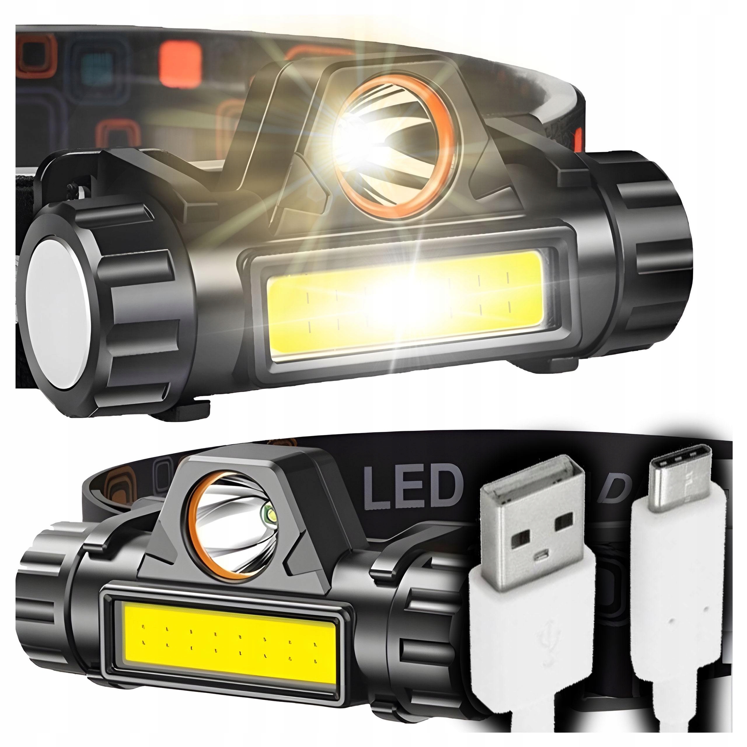 LATARKA CZOŁOWA 4w1 LED CZOŁÓWKA NA GŁOWĘ MAGNES ZESTAW KABEL USB REFLEKTOR