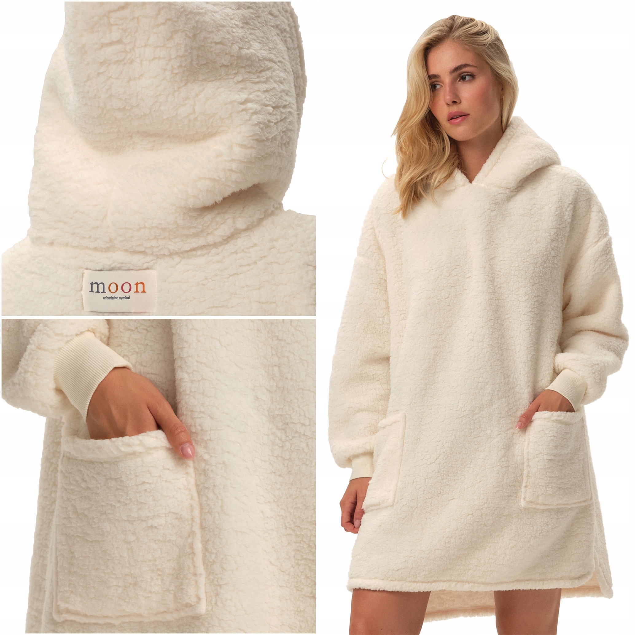 Mikina Mikina Henderson Fune plyšová Oversize s kapucí teplá, dlouhá, L/XL