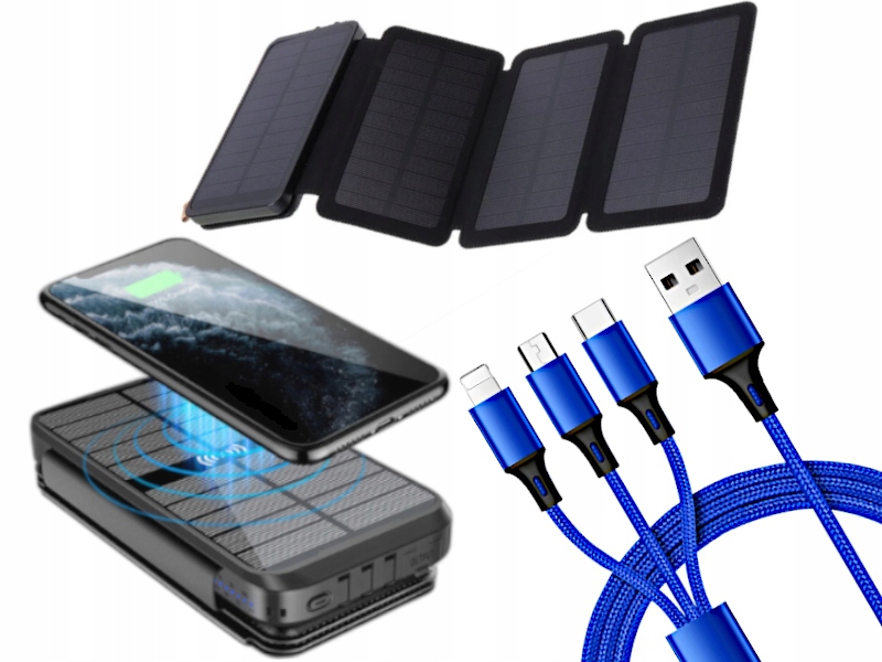 Solární powerbanka 20000 mAh univerzální kabel 3v1