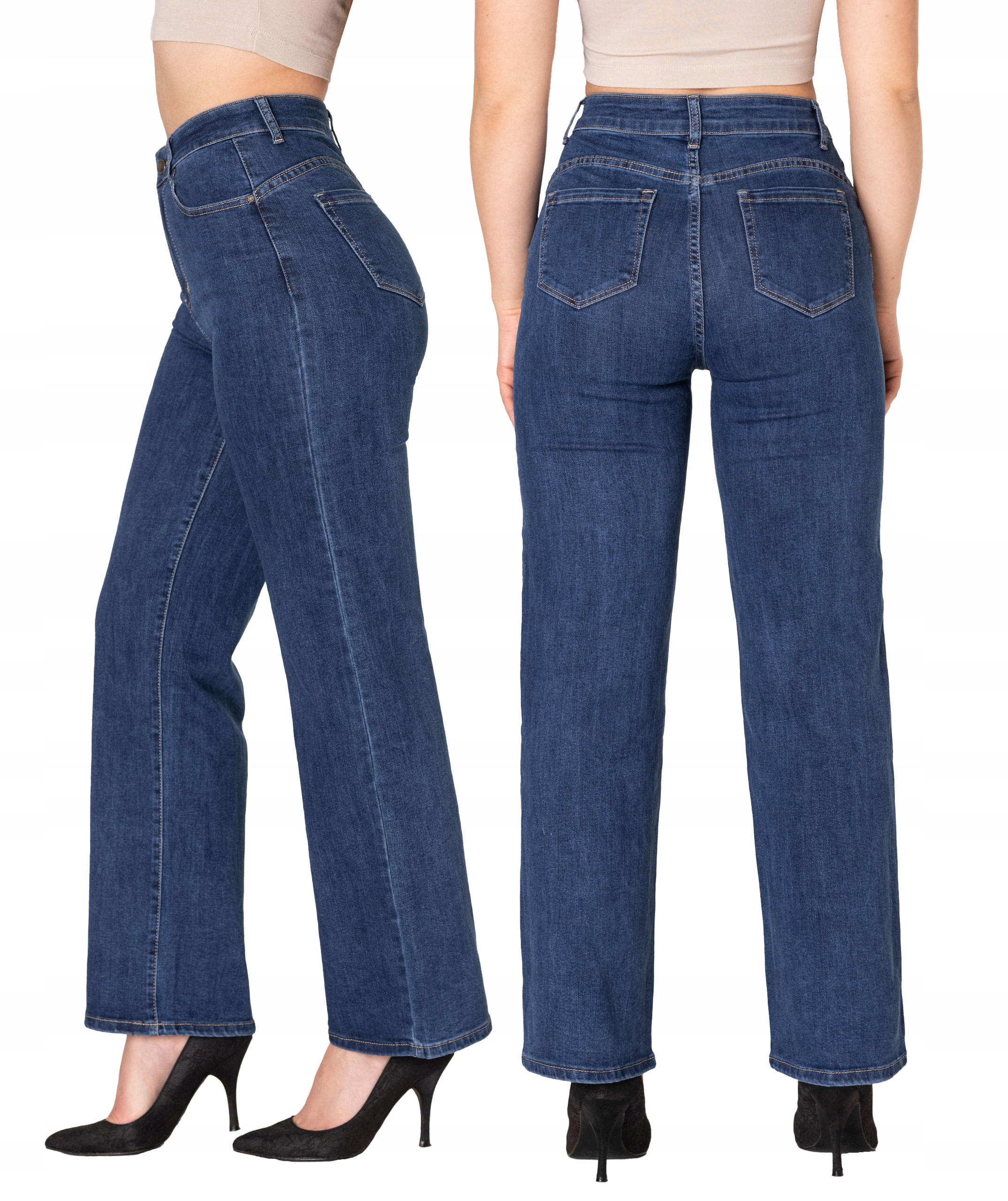 Szwedy Push-up Spodnie Damskie Jeans z Szerokimi Luźnymi Nogawkami 2279 40