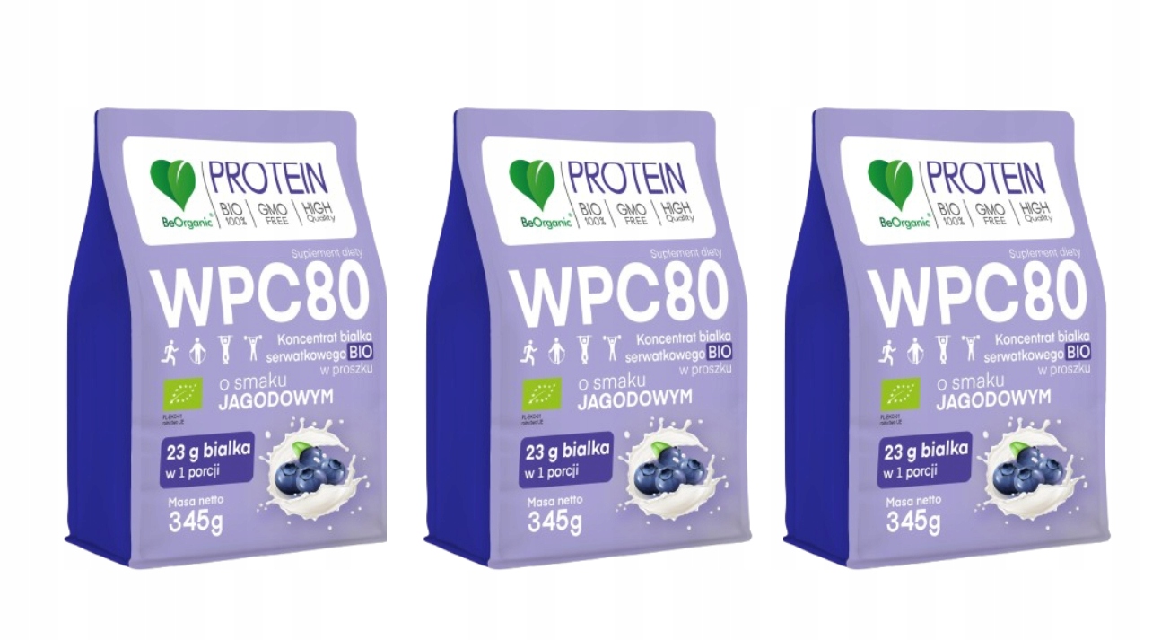 BeOrganic Wpc 80 Protein 3x Bio v prášku borůvkový Trénink Bcaa Kosti Apetit