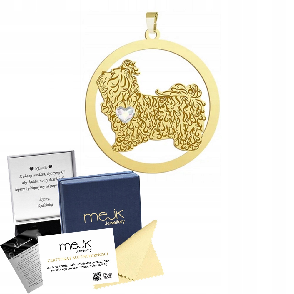 Zlatý přívěsek Russian Tsvetnaya Bolonka 925 Dárek Žena Gravírování Bonus