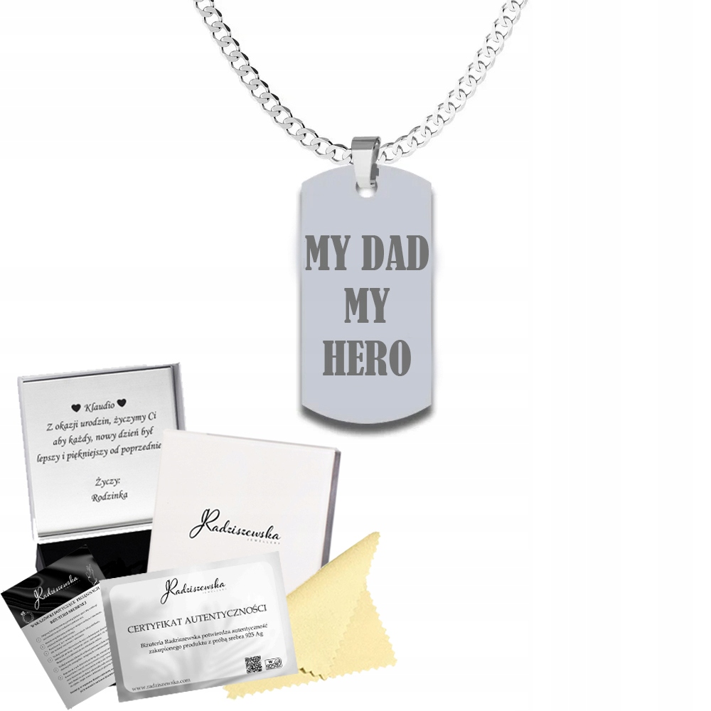 Stříbrný Řetízek pro tatínka Vojenská Známka Pancíř 925 Dárek Gravírování Zdarma