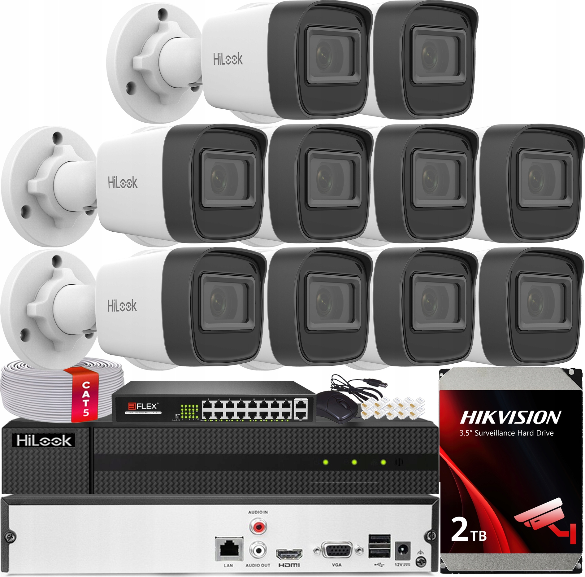 Sada Monitorovania Poe Na 10 Kamier 2MPx IR20m Hilook Hikvision Hdd 2TB