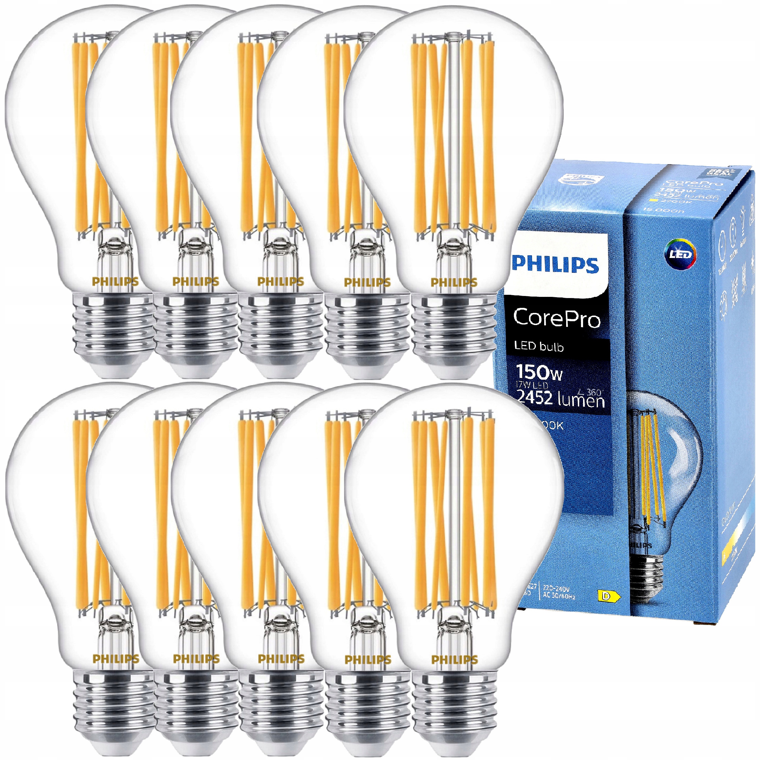Philips Led žárovka E27 17W 150W 2452lm 144lm/W 2700K Dekorativní žárovka 10x