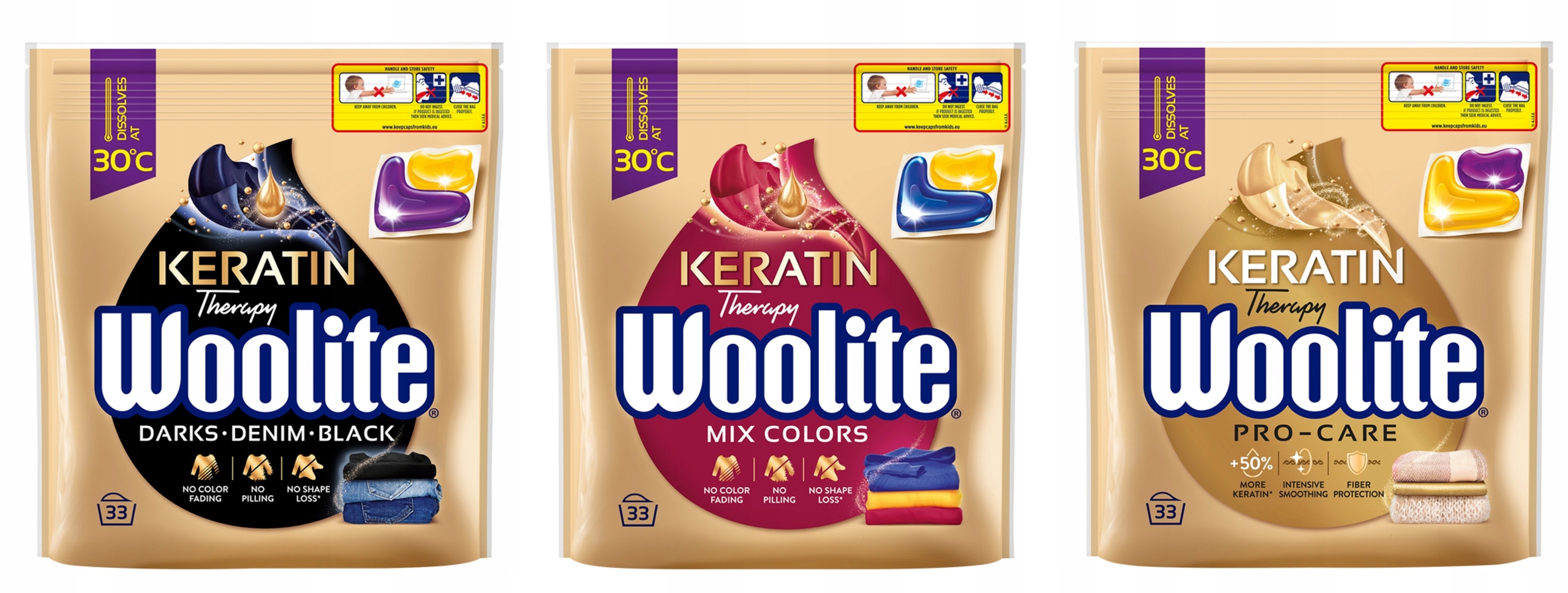 Levně Woolite Kapsułki do Prania Keratin Color Dark Pro-Care 3x33 szt