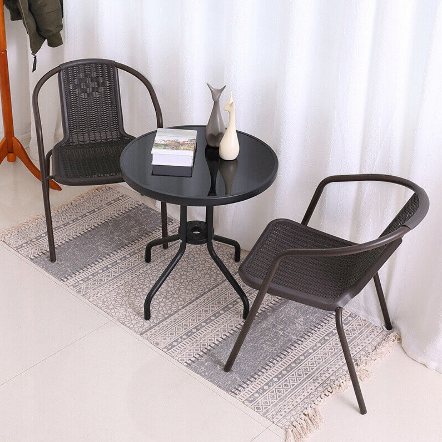 MOCNE KRZESŁO OGRODOWE METALOWE BRĄZOWE BALKONOWE TARASOWE PLASTIKOWE FOTEL Marka GoGarden