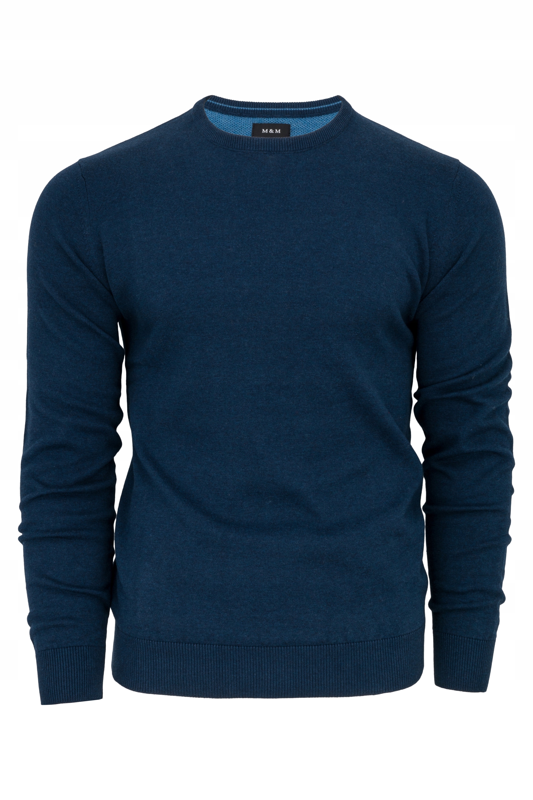 Pánský svetr R-neck kulatý M&M modrý Premium Cotton Bavlna 100% 3XL