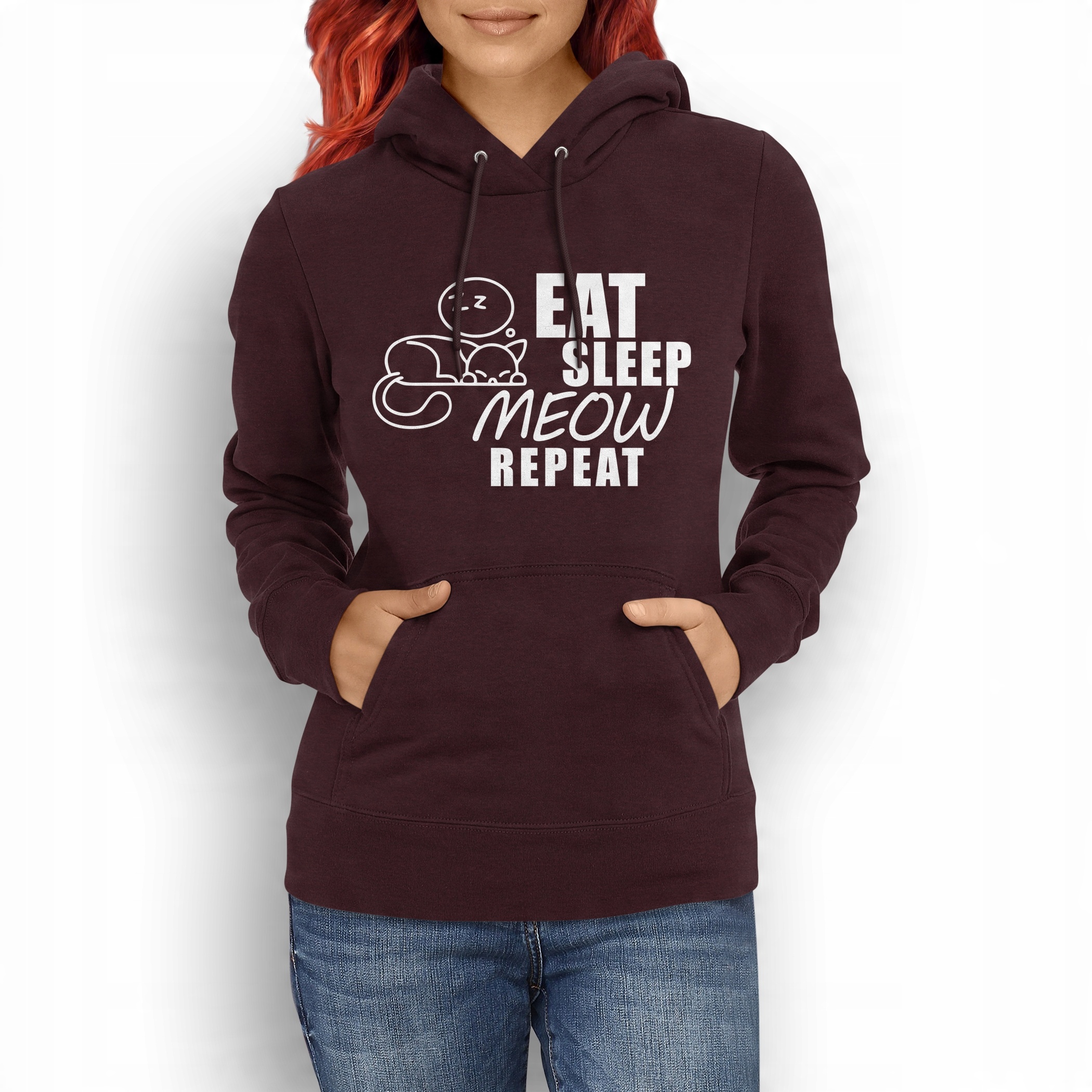 

Bluza damska Eat Sleep Meow na prezent burgund XXL