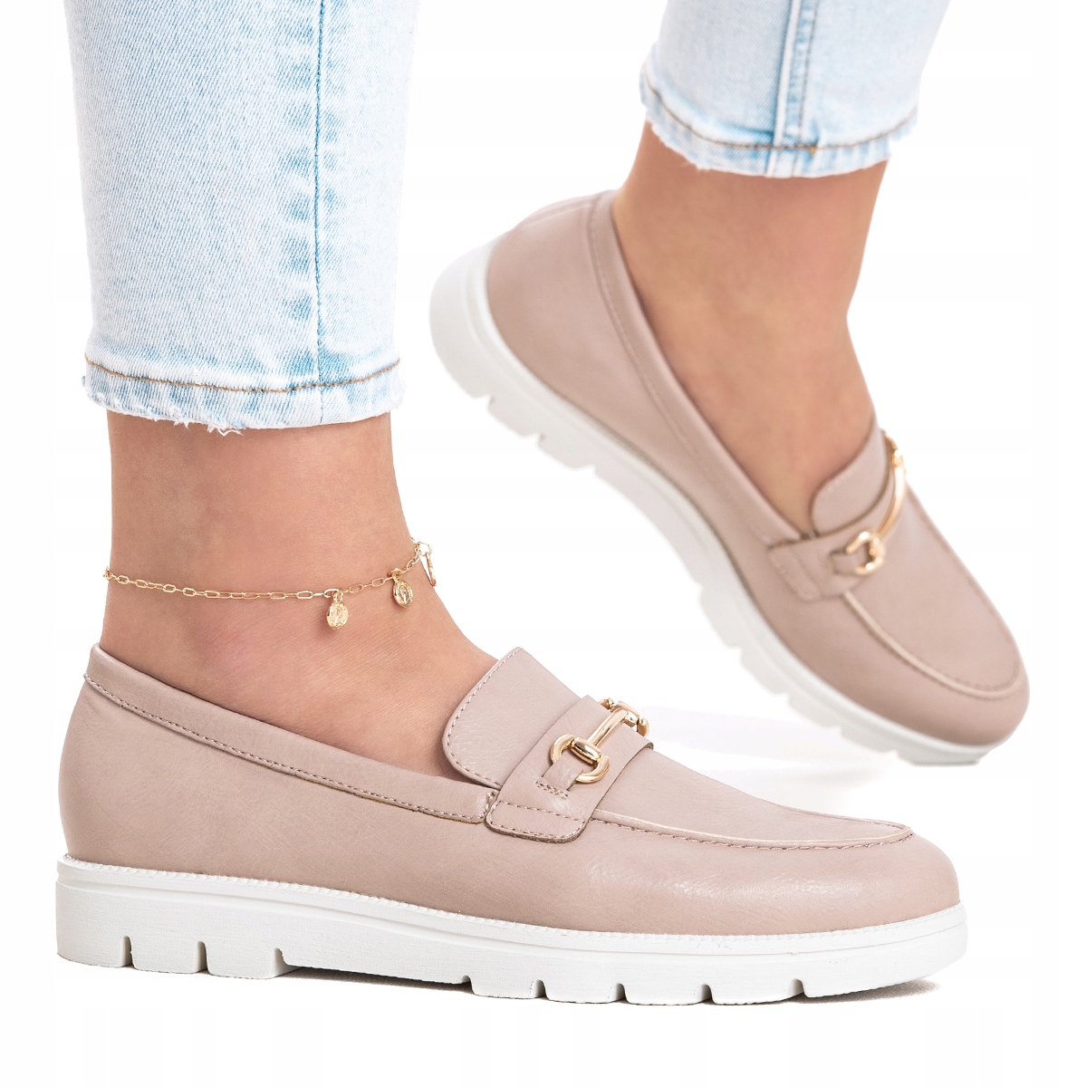 Polobotky lehké mokasíny elegantní Modne nazouvací béžové pohodlné Wojtyłko 41