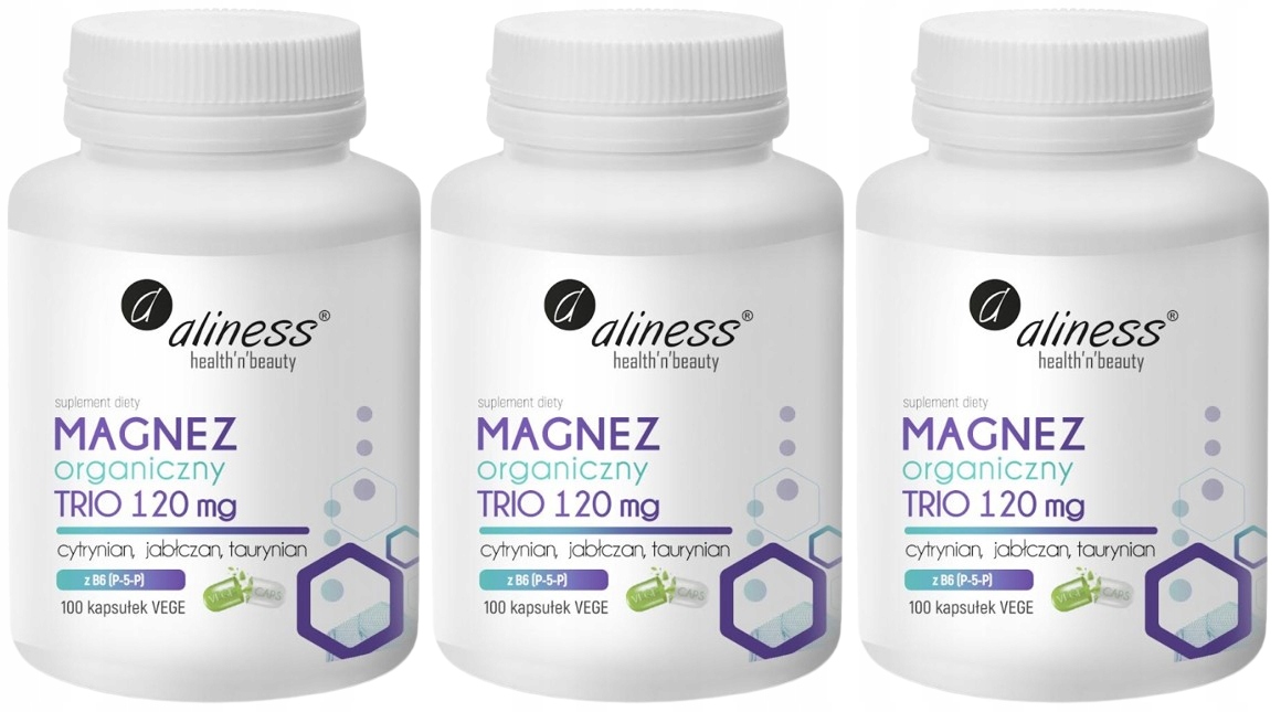 Aliness Magnez organiczny TRIO-120 mg Łagodny dla żołądka Stres
