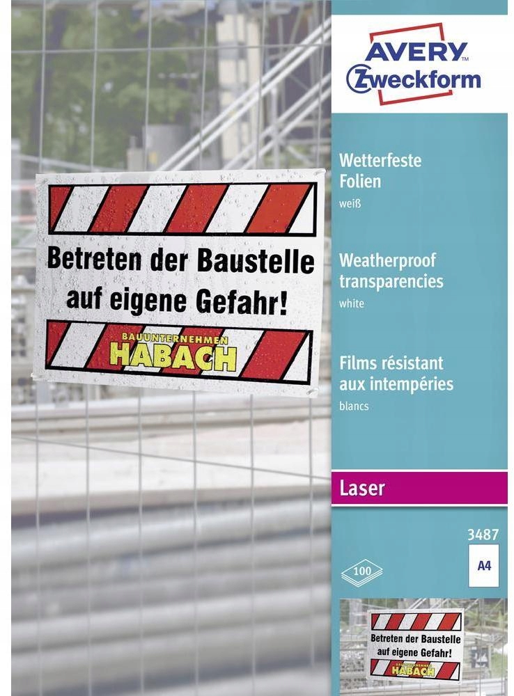 Folia odporna 100xA4 0,12mm Avery biała