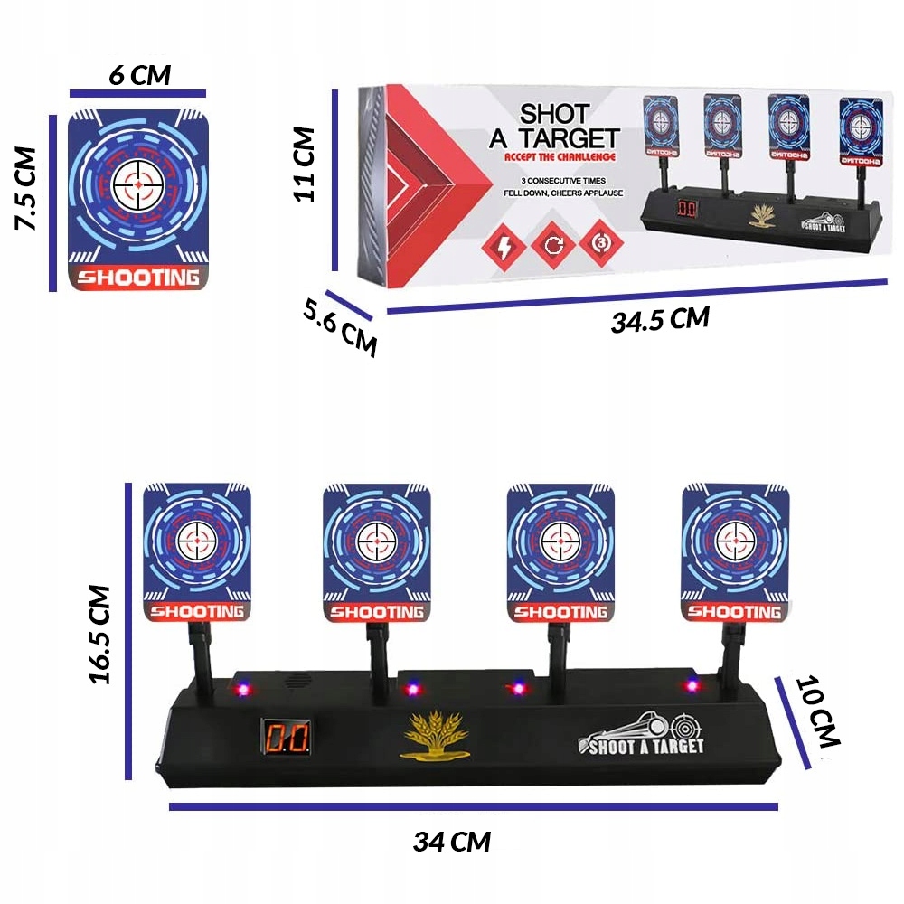 ELEKTRONICZNA TARCZA 4 CELE DO NERF STRZELNICA Wiek dziecka 7 lat +