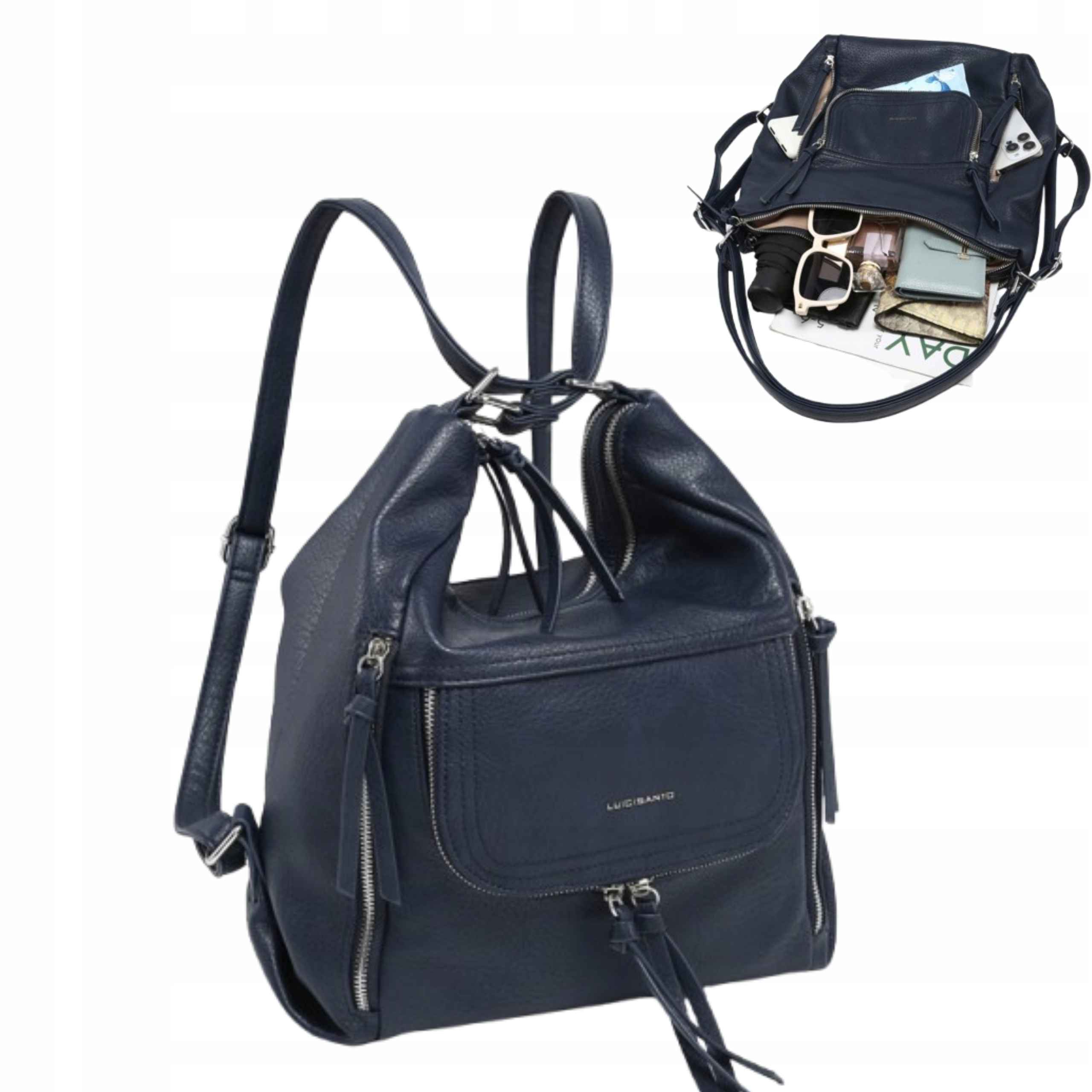 Modrá dámská kabelka Městský Batoh Prostorný 2v1 Eko Kůže